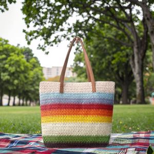 Bolsas de Playa Ecológicas de Paja, Bolsas de Compras para Viajes al Aire Libre, Bolsas de Paja de Gran Capacidad - Product Image 1