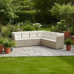 Ensemble de canapés de jardin en rotin beige 8 places, mobilier d'extérieur au design contemporain, canapé sectionnel confortable - Product Image 2