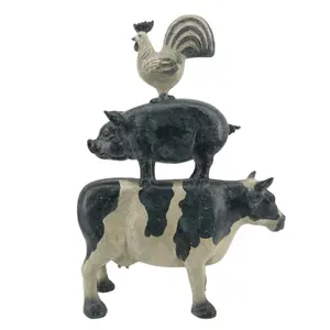 Unieke Animal Piramide Hars Decoratie Beeldje Cock Pig en Koe Trio Standbeeld