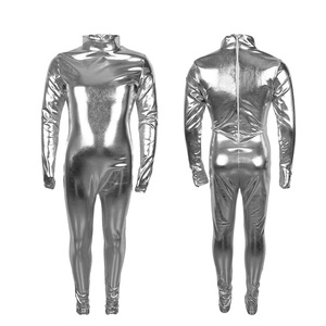 Traje Zentai Brillante Plateado Mango, Traje de Cuerpo Entero, Disfraz de Halloween de Cuero Sintético - Product Image 1