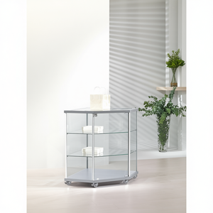 Aluminium Corner Showcase 73x73x92cm Light <b>Grey</b> Tempered Glass Adjustable Shelves Display Cabinet - Product Image 3