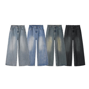 Jean ample déchiré vintage pour homme, coupe large, en denim épais, collection automne-été 2026, style rétro américain, streetwear décontracté - Product Image 2