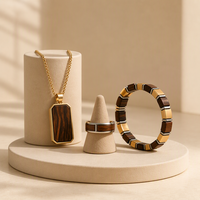 Minimalistische Holz-Einlage Edelstahl-Schmucksets Herren Mode Halskette Armband Ring Set Geschenk Glaubensschmuck ISO Hersteller