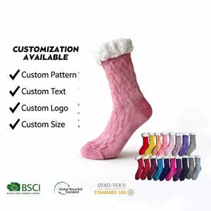 Calcetines Térmicos Dobles de Acrílico Estilo <span class=keywords><strong>Ugg</strong></span> OEM, Color Sólido, Borde de Lana de Cordero, Silicona Antideslizante, Calcetines de Invierno para Interiores - Product Image 1