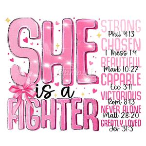 Ella es una luchadora fuerte y hermosa con pegatinas de tela de Dios Prensa de calor personalizada Impresión Dtf Hierro en transferencias - Product Image 1