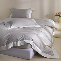 Parure de lit en satin de coton à fibres longues, luxe, avec bordure patchwork, 4 pièces, housse de couette, vente en gros, OEM