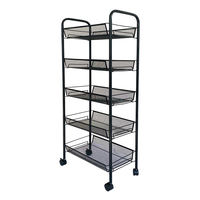 Chariot de rangement de cuisine blanc et noir en fil métallique sur roulettes, chariot utilitaire multifonction à 5 niveaux