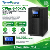 6KVA 10KVA Fasa Tunggal 192VDC UPS Online Konversi Ganda PF 1.0 LCD RS232 Cadangan Daya Asam Timbal untuk Server Telekomunikasi C6-10K