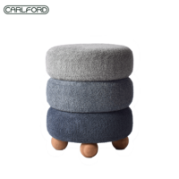 Pouf moderne et pratique CARLFORD, ottoman empilable trois couleurs, pieds en bois et caoutchouc, tabouret de changement de chaussures multicolore pour chambre à coucher