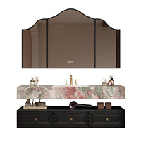 Ensemble de meubles de salle de bain mural vintage en chêne, résistant à l'eau, style français original, avec lavabo en pierre frittée