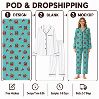 Ensemble de pyjama pour femme en polyester et élasthanne, motif de chaussette de Noël personnalisé turquoise, col rabattu, tricoté sur le devant, MOQ
