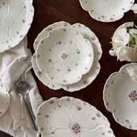 Peralatan Makan Keramik Motif Bunga Vintage Prancis, Set Mangkuk Piring Cangkir untuk Hadiah Rumah, 13 Pilihan