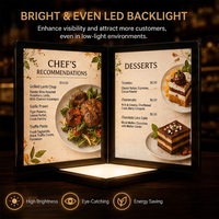 Pas de MOQ, menu LED personnalisable en cuir PU rechargeable pour KTV, boîte de nuit, restaurant, triple format A4 A5