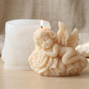 Bougie artisanale en cire de soja parfumée à la rose, mini figurine ange, sans fumée, pour anniversaire, fête des mères, Noël, ambiance festive, cadeau. - Product Image 3