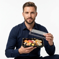 Plateau à sushi avec couvercle transparent, boîte en plastique PET de qualité alimentaire épaissie pour les commerces de proximité, les comptoirs de vente à emporter, les commandes en gros