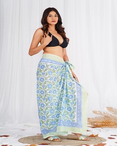 High Quality Cotton Hand Block Print Sarong Women Cover Up High Waist Bikini Wrap <b>Split</b> Beach <b>Skirt</b> Printed - Product Image 1