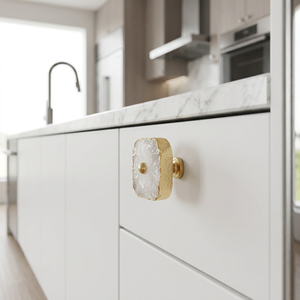 AK Brass White Gold Stone & Metal <b>Wardrobe</b> Knob Customized Cabinet Handle Luxury Dresser Furniture <b>Hardware</b> Modern Decor Premium - Product Image 3