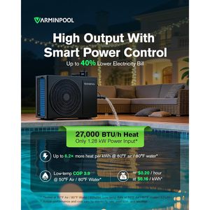 ปั๊มความร้อนไฟฟ้าสำหรับสระว่ายน้ำ Varminpool 27000 บีทียู 220-240 โวลต์ สำหรับสระว่ายน้ำทั้งแบบฝังดินและแบบตั้งพื้น - Product Image 5