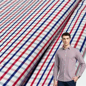 Sunplustex C40S * C60S/2 115GSM 100% כותנה חוט צבוע אדום & כחול ולבן בדקו משובץ בד עבור בגד גברים של חולצה מכנסיים מעיל