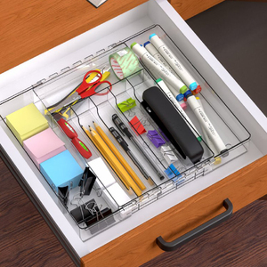 Bandeja divisora de cajones acrílicos, organizador de utensilios de cocina plateados para cubiertos, cajones de almacenamiento de plástico empaquetados - Product Image 3