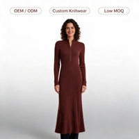 Robe midi en maille pour femme, coupe trapèze, en coton élasthanne, manches longues, taille naturelle, style minimaliste décontracté, Fourniture ODM