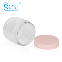 100ml 150ml 200ml 250ml 300ml Kosmetikcreme Haargel Lebensmittelpeeling Buttersäure Behälter, transparente PET PCR Kunststoffdose mit rosafarbenem Schraubdeckel