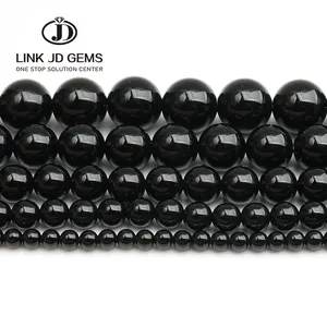 Cuentas de piedra de ónix de ágata negra Natural de 4/6/8/10/12/14mm, cuentas espaciadoras sueltas redondas Lisas para fabricación de joyería, pulseras DIY