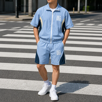 Ensemble deux pièces streetwear unisexe avec logo brodé personnalisé, survêtement oversize, veste en nylon et short en polyester pour homme