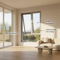 Ventana Abatible Superior de Aluminio al por Mayor de Fábrica, Doble Acristalamiento, Vidrio Templado, Insonorizada, Tamaño Personalizado, Exterior Comercial