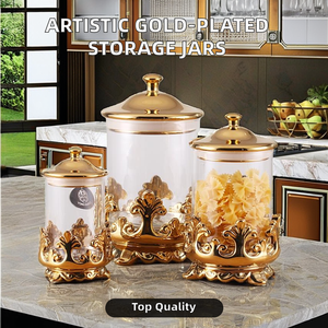 उच्च गुणवत्ता अद्वितीय कलात्मक शैली सोना चढ़ाना कैंडी ग्लास कंटेनर सिरेमिक भंडारण जार - Product Image 2