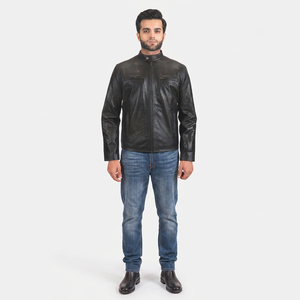 Autumn Winter Men's Casual Vintage Style Breathable Coated Mid-Length Genuine Leather Stand Collar Hooded <b>Canvas</b> Jacket - Product Image 1