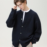 Herren Vintage Zopfmuster Strickjacke Herbst Winter Neuerscheinung Einfarbiger Rundhals-Strickmantel Lässiges Vielseitiges Oberteil