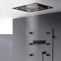Ensemble de douche thermostatique de luxe noir mat à LED, à haut débit, avec pommeau de douche pluie cascade encastré au plafond et jets latéraux 2 pouces