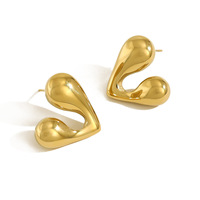 Boucles d'oreilles clous cœur en acier inoxydable plaqué or 18 carats pour femme, 3D, massives, dorées, romantiques, mignonnes, cadeau de fête, vente en gros, OEM