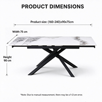 Table à manger extensible moderne de luxe avec plateau en céramique blanche et base en métal noir en forme de X robuste pour une utilisation familiale