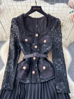 Robe maxi élégante à col carré, tunique décontractée, tissée, respirante, style empire, patchwork, dentelle, pour femmes, marque de vêtements personnalisée