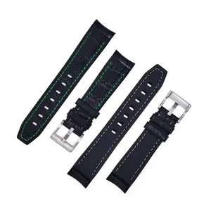 JUELONG Hybrid Watch Strap Soft Leather Silicone Rubber Wrist Bracelet Liquid Silicone Rubber Curved End Watch Strap