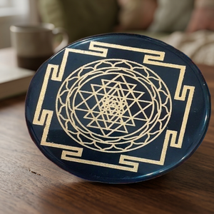 Vente en gros Shri Yantra Plaque de disque de pierres précieuses Agate noire sculptée Style Feng Shui Guérison Reiki Semblable au Quartz Améthyste - Product Image 1