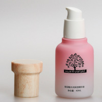 120ml 100ml 40ml Mattierte Farbverlauf-Glasflasche in Rosa, Zylindrisch, für Kosmetik-Lotionen, mit T-förmigem Holzmaserungsdeckel für Hautpflege