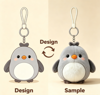 Porte-clés en peluche personnalisé, mini pingouin gris, jouet en peluche, design personnalisé, porte-clés en peluche souple, pendentif de sac pour promotion