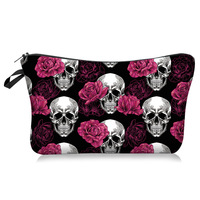 Meilleures ventes Sacs de maquillage promotionnels OEM sublimation doux Gothic Spooky Floral Skull Printed Travel Cosmetic Bags for Women