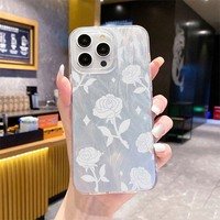 Funda para Teléfono Móvil con Estampado de Flores Moradas de Mariposa y Patrón de Seda Plateada para iPhone 8 X Xr Xs Max 11 12 13 14 15 16 17 Air