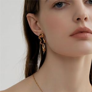 Ins Style <b>Titanium</b> Steel Asymmetrical Lava Drop Earrings 18K Gold European American Design <b>Stud</b> Earrings High End Jewelry - Product Image 4