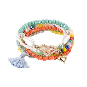 Braccialetti con ciondoli albero della vita con perline colorate bracciali impilabili con perline di cristallo bohémien per ragazze da donna