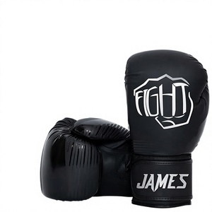 Gants de boxe personnalisables en cuir noir avec impression par transfert thermique, sangle de poignet réglable à scratch pour adultes, équipement de boxe - Product Image 5