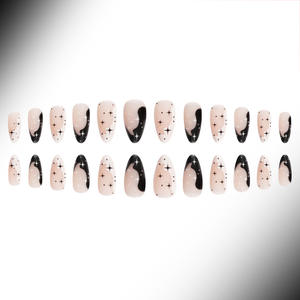 24 unids/caja de <span class=keywords><strong>uñas</strong></span> postizas de almendra, productos de belleza de nuevo estilo, dijes de <span class=keywords><strong>uñas</strong></span> brillantes de estrellas, negro, blanco, diseñado para dedos, venta al por mayor - Product Image 3