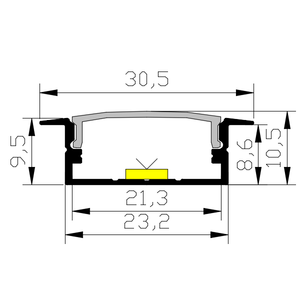 Profilo in Alluminio Anodizzato Nero 6063 T5 Premium per Strisce LED Flessibili, Montaggio a Incasso per Pareti e Soffitti - Product Image 6