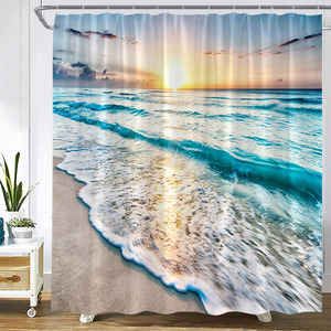 Crépuscule coucher <span class=keywords><strong>de</strong></span> soleil plage rideaux <span class=keywords><strong>de</strong></span> <span class=keywords><strong>douche</strong></span> océan tropical palmier forêt cascade Nature paysage tissu décor à la maison salle <span class=keywords><strong>de</strong></span> bain ensemble <span class=keywords><strong>de</strong></span> rideaux - Product Image 2