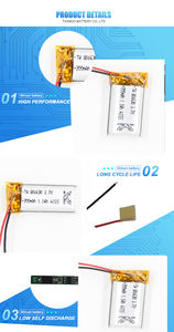 Toptan OEM Li ion lityum KC polimer pil <span class=keywords><strong>3</strong></span>.7v 300 mah lipo pil 801630 batterie - Product Image 5