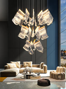 Lampadario Moderno Minimalista in Acrilico Lampada a Sospensione di Lusso Stile Francese per Soggiorno Hotel <span class=keywords><strong>Luci</strong></span> Dorate in Alluminio Illuminazione Artistica per la Casa - Product Image 5